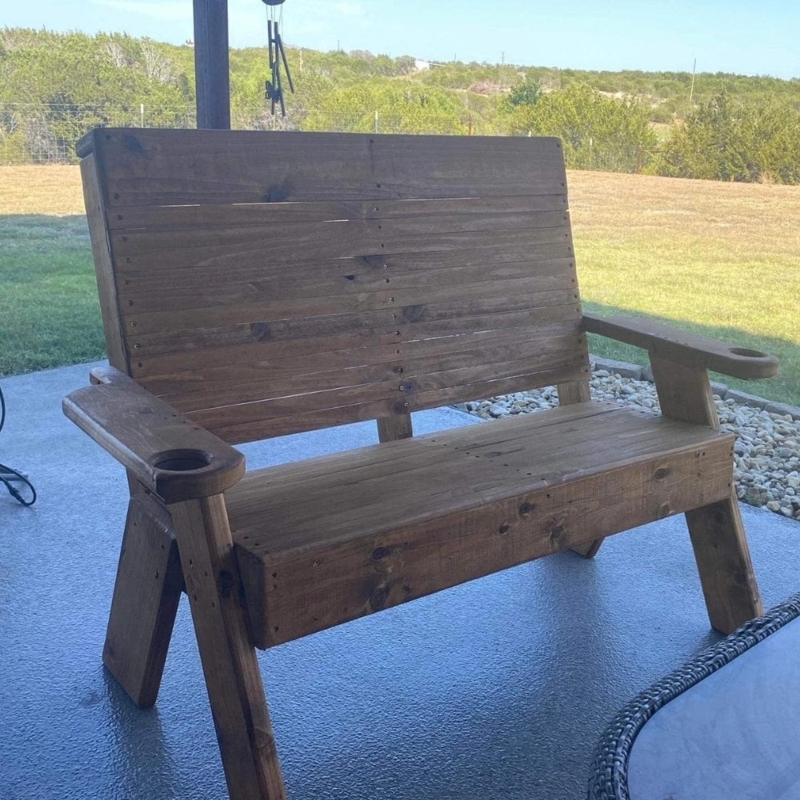 Outdoor Bench with Cup Holder Arms and High Backrest