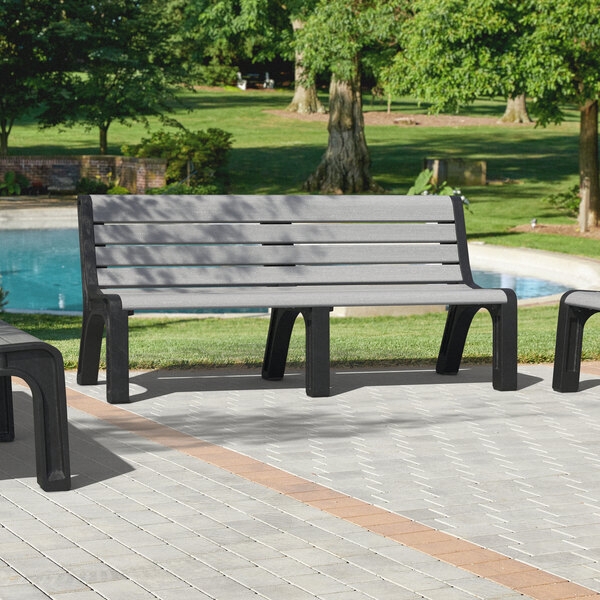 Outdoor Bench with Six Leg Support, Cool Gray and Black finish