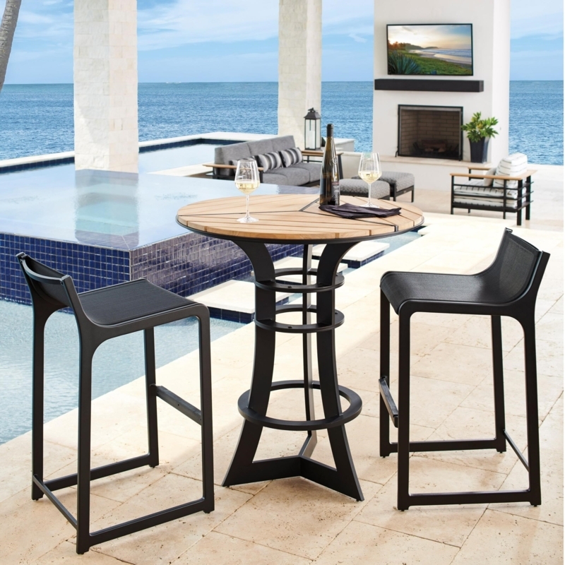 Outdoor Bistro Set Architectural Pedestal Base Slat Top Matte Black