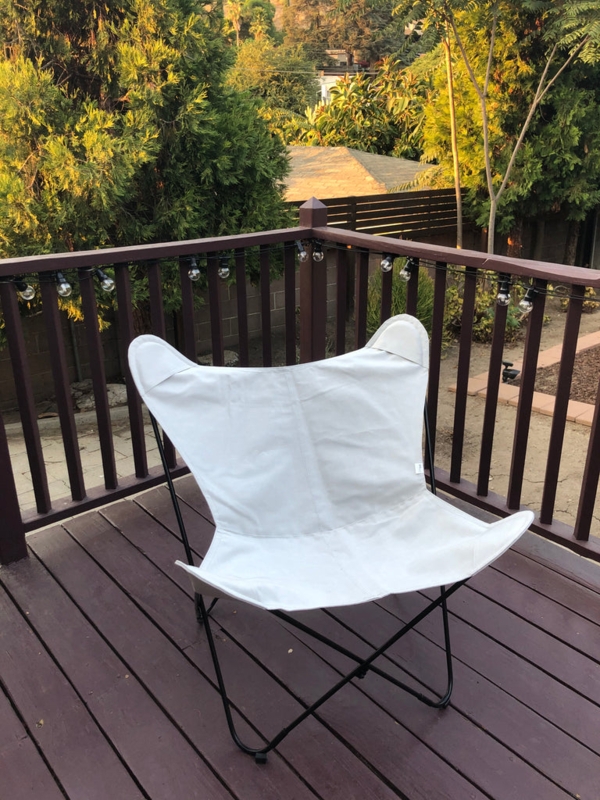 Outdoor Butterfly Chair with Light Grey Sunbrella Fabric Sling Seat