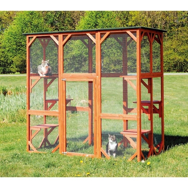 Outdoor Cat Enclosure Reddish Brown Stain Mineral Surfaced Roof