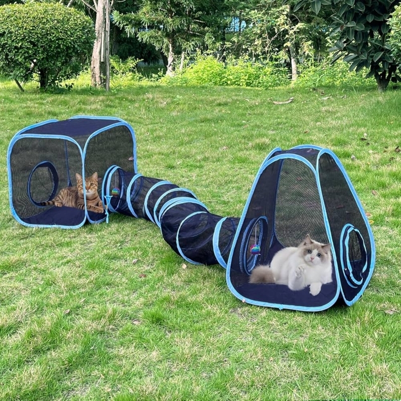 Outdoor Cat Playpen Collapsible Tunnel Modular Navy Mesh