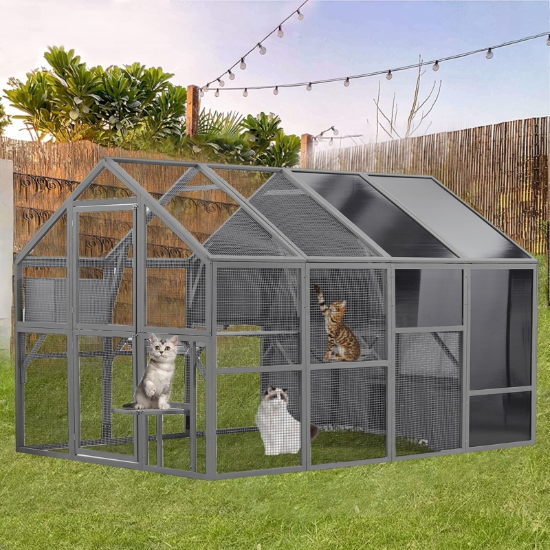 Outdoor Catio Pitched Roof Charcoal Gray Metal Like Frame