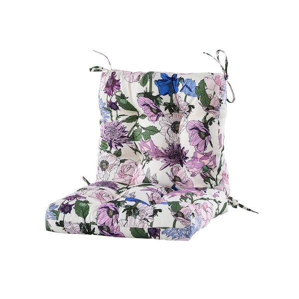 Outdoor Chair Cushion Cream Floral Print Tufted High Back Hinged