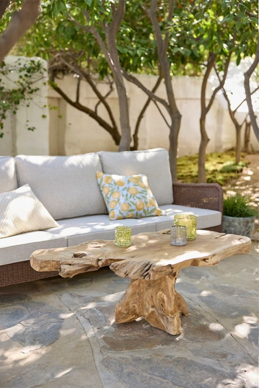 Outdoor Coffee Table Sculptural Root Base Live Edge Organic Shape Woven.