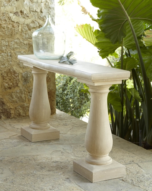 Outdoor Console Table Stone Like Material with Baluster Legs Weathered