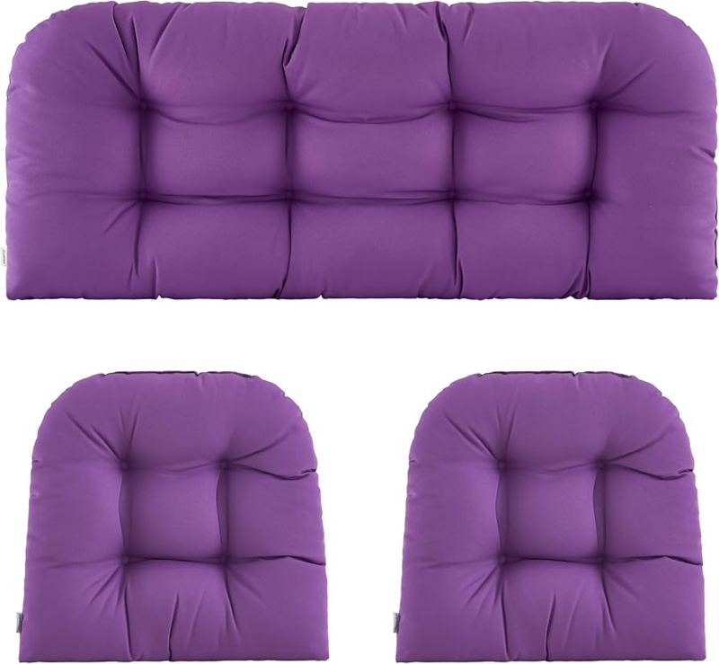 Outdoor Cushions U-Shaped 3-Piece Set Purple Tufted Wicker