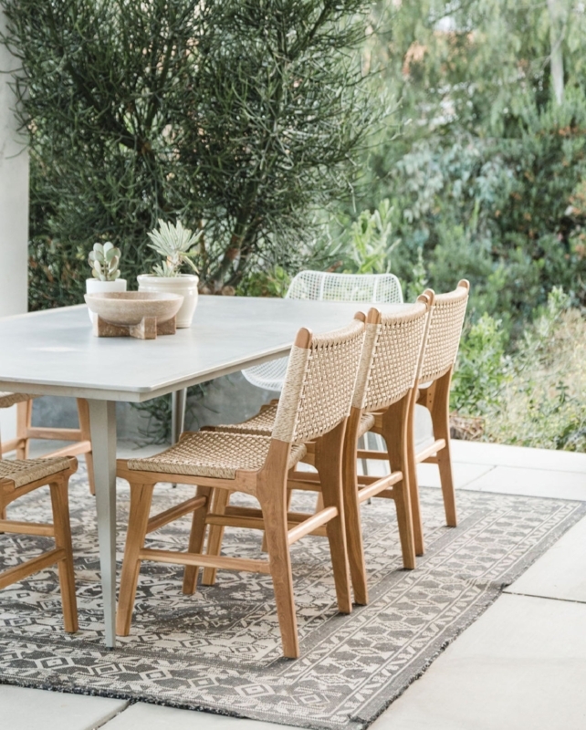 Outdoor Dining Chair Woven Synthetic Weave Wood Toned Frame Coastal