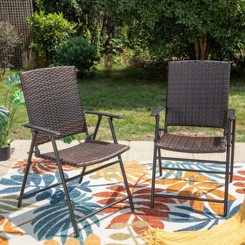 Outdoor Dining Chairs, Espresso Rattan Recliner Set
