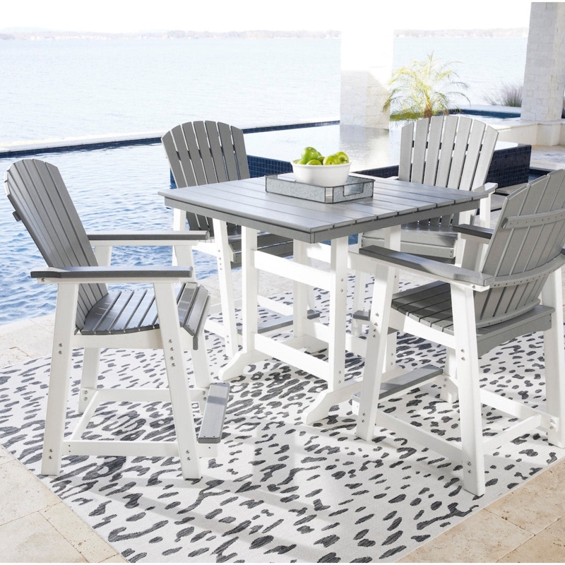 Outdoor Dining Set Adirondack Counter Chairs Poly Lumber Grey Two Tone