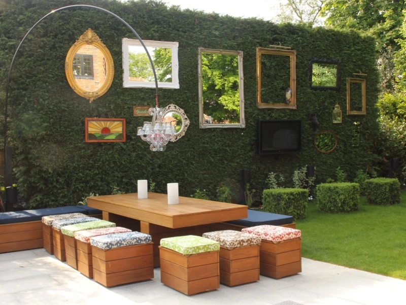 Outdoor Dining Set Modular Wooden Stools Hedge Gallery Wall