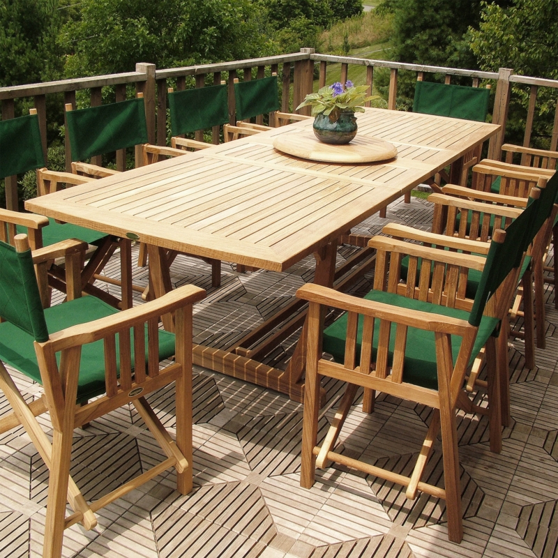 Outdoor Dining Set with Forest Green Director Chairs and Lazy Susan