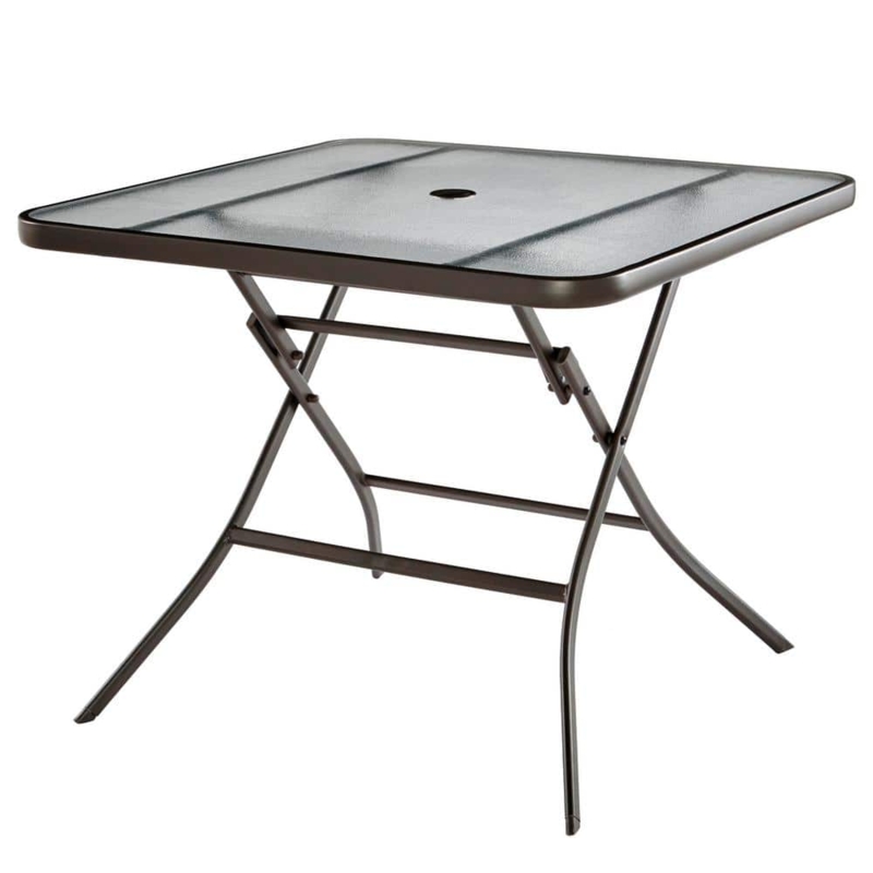 Outdoor Dining Table, Square Glass Top with Umbrella Hole