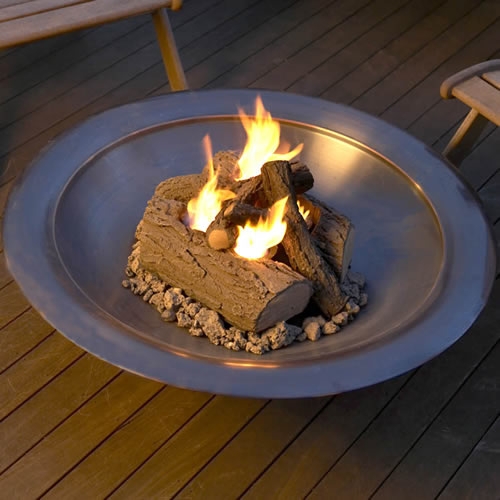Outdoor Fire Log Set Realistic Ceramic Logs Metallic Bowl Gel Fuel