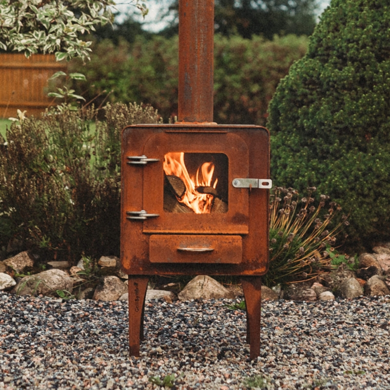 Outdoor Fireplace Corten Steel Rusted Glass Viewing Window Vertical