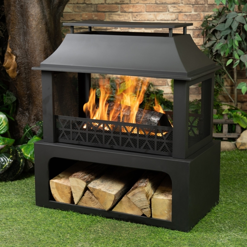 Outdoor Fireplace Geometric Fretwork Grate Matte Black Finish