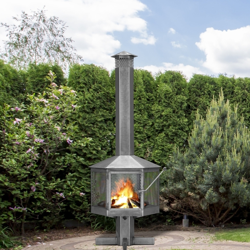 Outdoor Fireplace Hexagonal Firebox Tall Chimney Stainless Steel