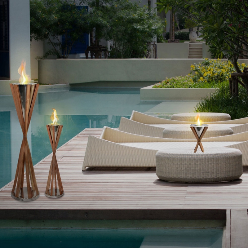 Outdoor Fireplace Hourglass Slat Frame Teak Metal Combination