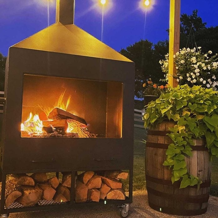 Outdoor Fireplace Mobile Base Caster Wheels Metal Log Storage Patio