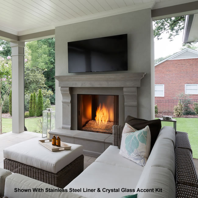 Outdoor Fireplace Stone Look Mantel Crystal Glass Media Gas Flame
