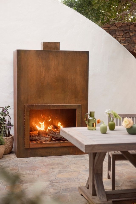 Outdoor Fireplace Weathering Steel Rectangular Profile Oxidized Finish