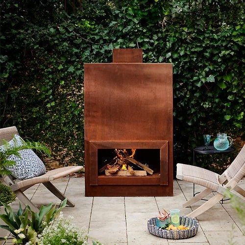 Outdoor Fireplace Weathering Steel Rusted Patina Rectangular Modern