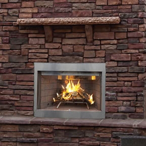 Outdoor Fireplace with Live Edge Mantle and Stainless Steel Frame