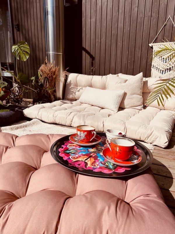 Outdoor Floor Cushion Dusty Rose Tufted Boho Patio