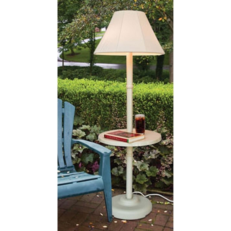 Outdoor Floor Lamp, Cream White Finish with Integrated Tray Table