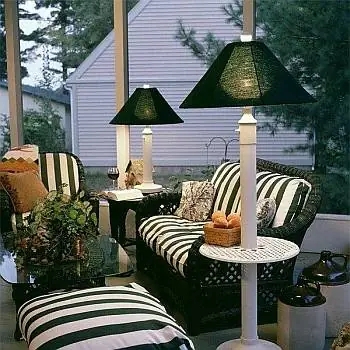 Outdoor Floor Lamp with Built In Table and Forest Green Shade