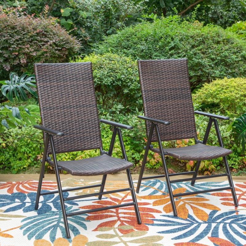 Outdoor Folding Chair, Adjustable High Back Wicker