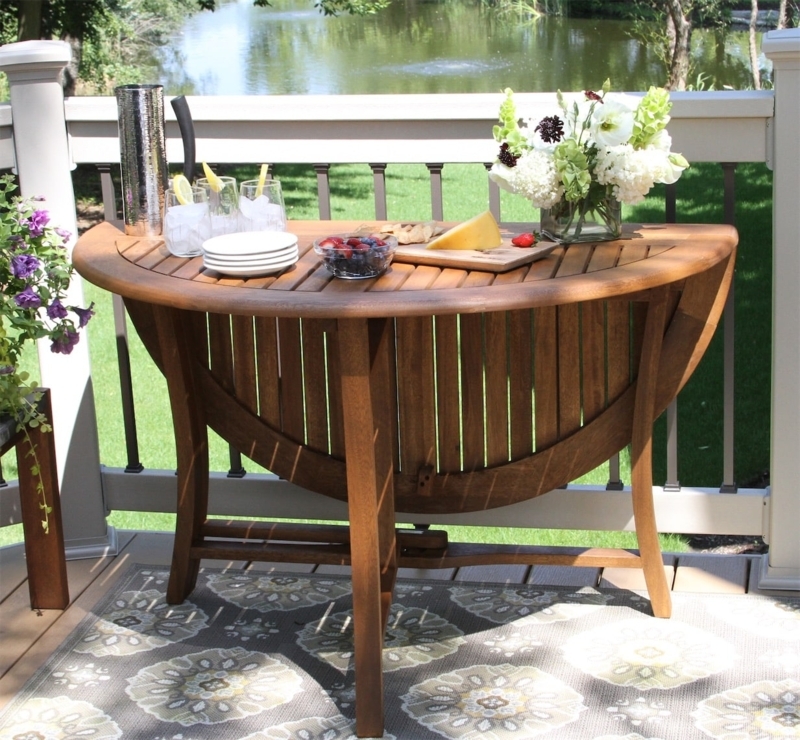 Outdoor Folding Table with Gateleg Base and Slatted Top