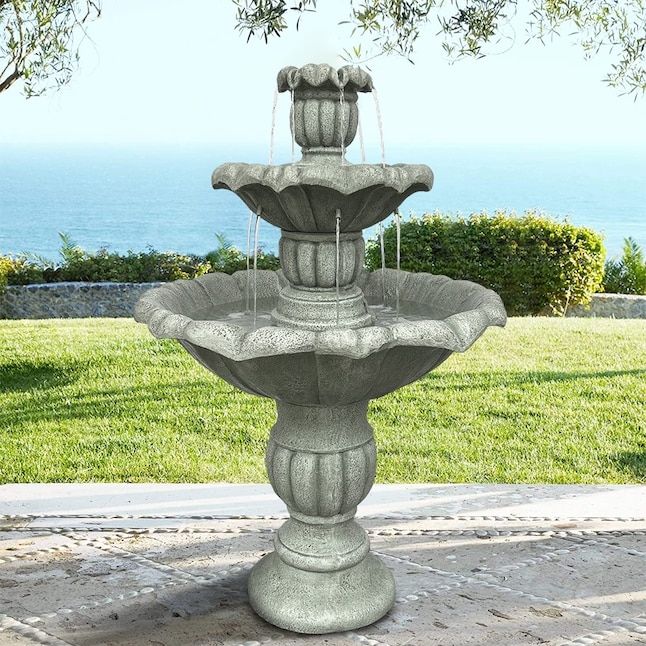 Outdoor Fountain: Scalloped Basin edges with Fluted Pedestal