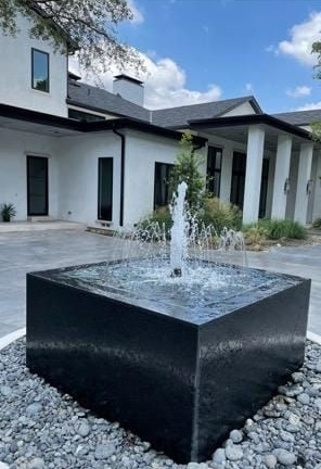 Outdoor Fountain: Square Black Basin with Minimalist Infinity Edge
