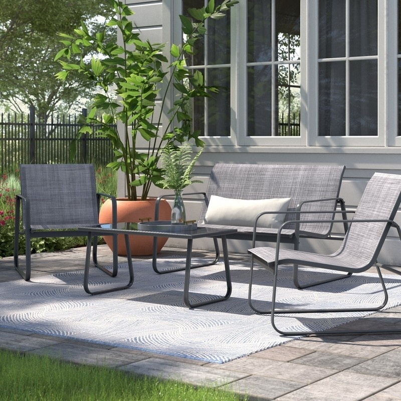 Outdoor Furniture Set Charcoal Metal Mesh Sling Seating Sled Base