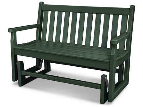 Outdoor Glider Bench in Hunter Green, Recycled Plastic Slats