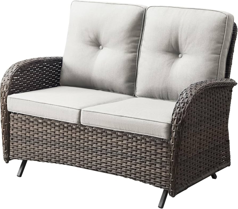 Outdoor Glider Loveseat with Espresso Woven Texture and Button Tufting