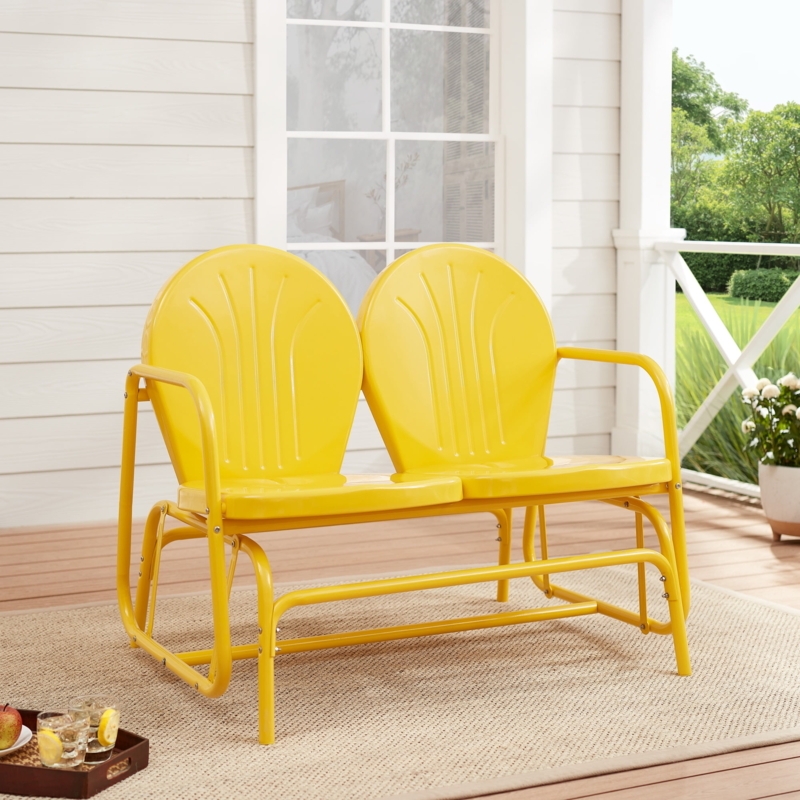 Outdoor Glider Retro Sunshine Yellow Glossy Steel Ribbed Back