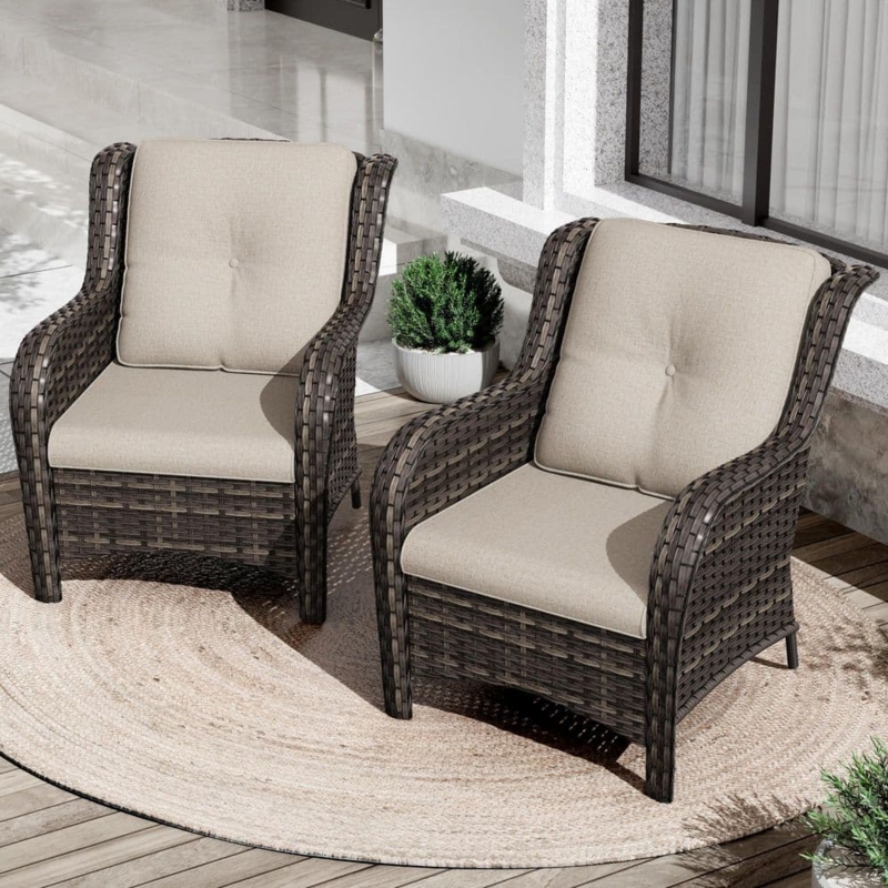 Outdoor Lounge Chair Wingback Profile Ergonomic Wicker Deck Seating