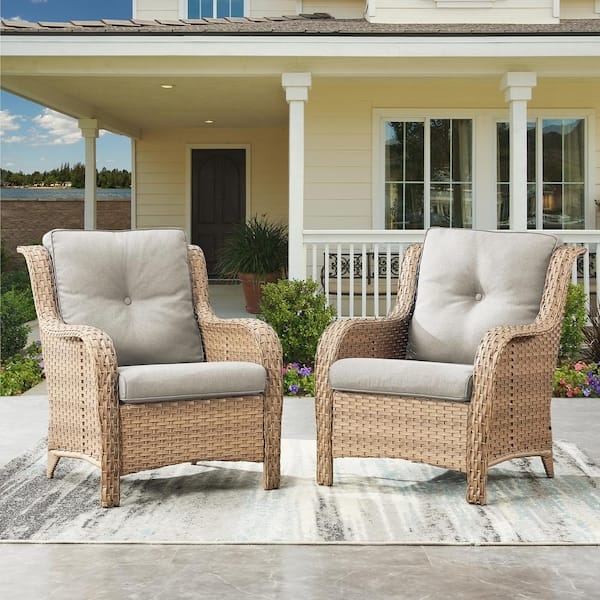 Outdoor Lounge Chair Yellow Wicker Wingback Tufted Patio Seating