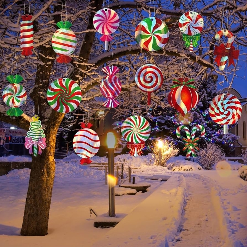 Outdoor Ornaments Reflective Peppermint Swirls Double Sided Candy Decor