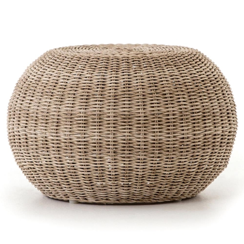 Outdoor Ottoman Bulbous Silhouette Horizontal Weave Sand Beige Coastal
