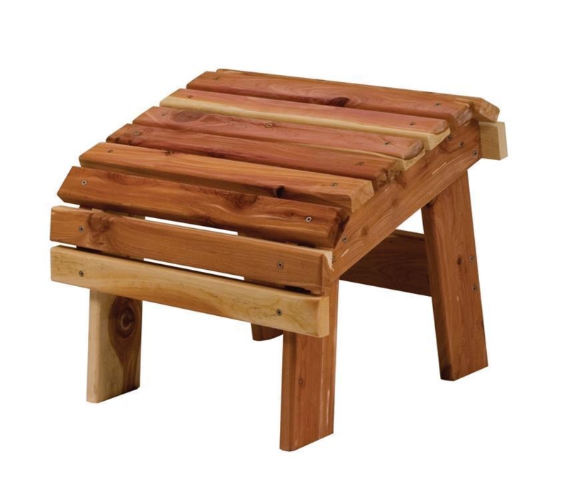 Outdoor Ottoman Curved Slat Top Cedar Wood Rustic Slatted Design