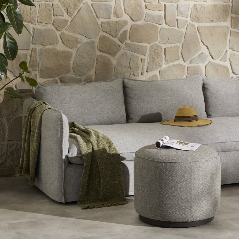 Outdoor Ottoman Hayes Smoke Fabric Cylindrical Drum Silhouette Modern