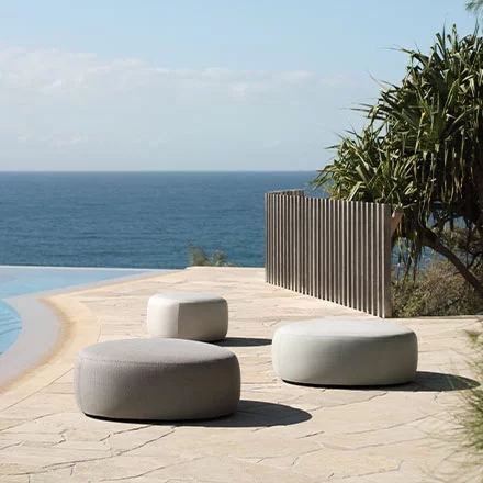 Outdoor Ottoman Rounded Edges Minimalist Outdoor Ottoman Light Gray