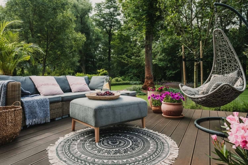 Outdoor Ottoman Tapered Legs Rectangular Silhouette Slate Grey Ottoman