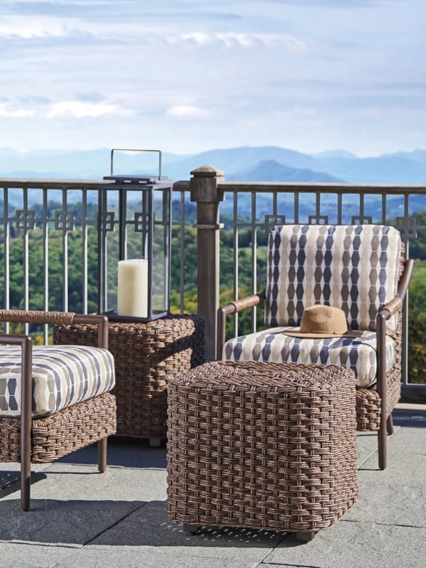 Outdoor Ottoman Thick Woven Texture Geometric Patterned Patio Stool