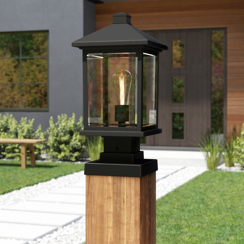 Outdoor Pier Light, Matte Black Lantern with Pyramid Roof