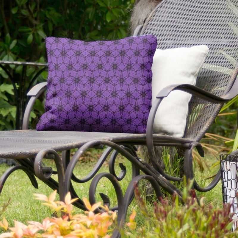 Outdoor Pillow Deep Purple Ornate Circles Geometric Scrolled Metal