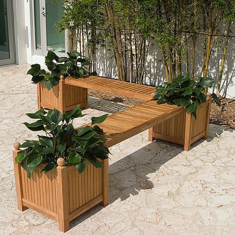 Outdoor Planter Bench Modular Set Spherical Finials Warm Honey Wood